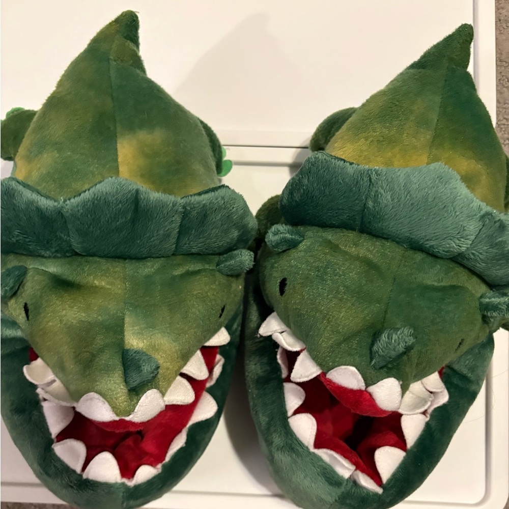 220- Cat & Jack Green Dinosaur Kids Slippers